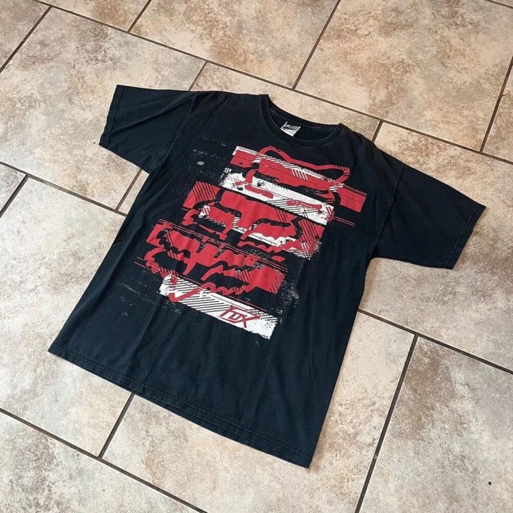 Vintage Fox Racing Graphic T-Shirt Black Red White Moto Motocross Large